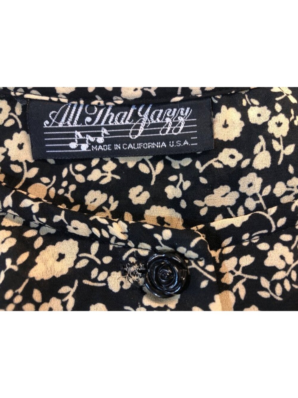 VTG All That Jazz Black & Tan Floral Chiffon A-Line Midi Dress 90s Cottagecore S - Picture 10 of 10